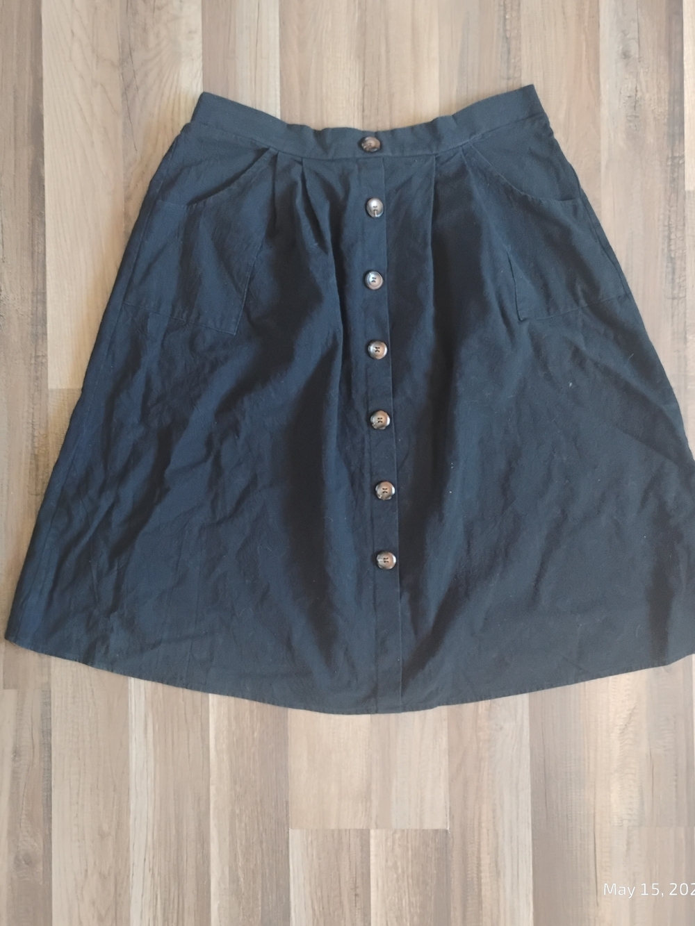 Naggoo Classic Black Button-Front A-Line Skirt With Pockets